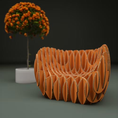 En orange stol tillverkad av Re-board